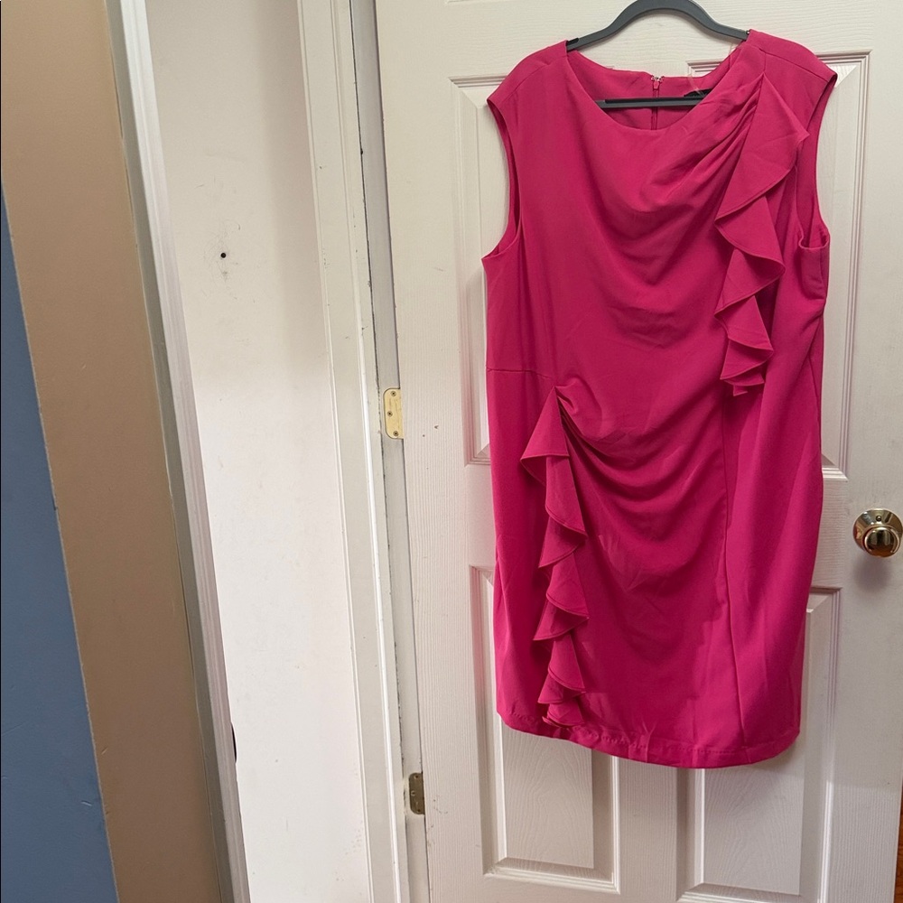 Ashley Stewart Fuchsia Asymmetrical Ruffle Dress